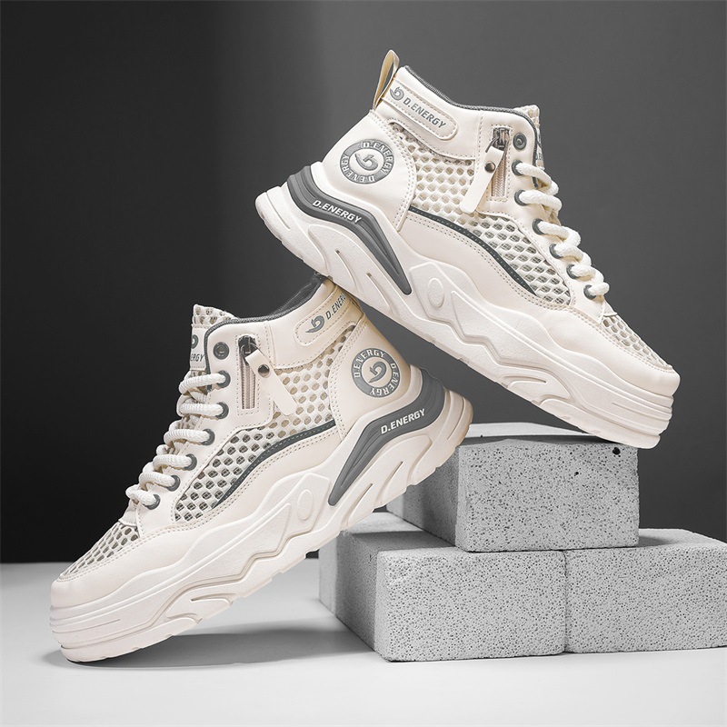 Tejido de malla personalizado primavera y verano nuevos zapatos casuales de moda de tacones planos versátiles diarios cómodos zapatos blancos transpirables para hombres