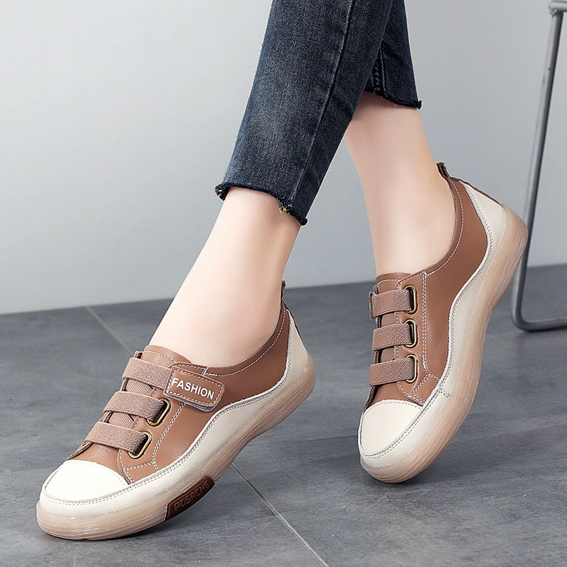 Белые женские туфли без шнуровки из воловьей кожи, новинка весны 2024, кроссовки на плоской подошве, модная и универсальная повседневная обувь в корейском стиле