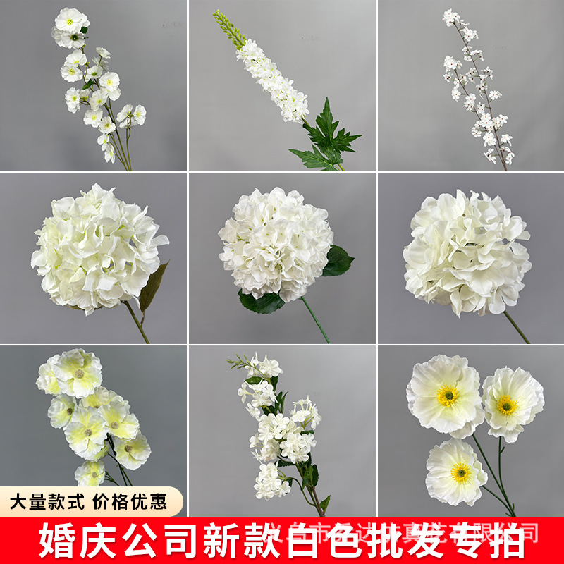 Mori boda etapa decoración flor piso fila flor Hortensia Blanco flor artificial decoración de la boda auditorio camino plomo arreglo de flores