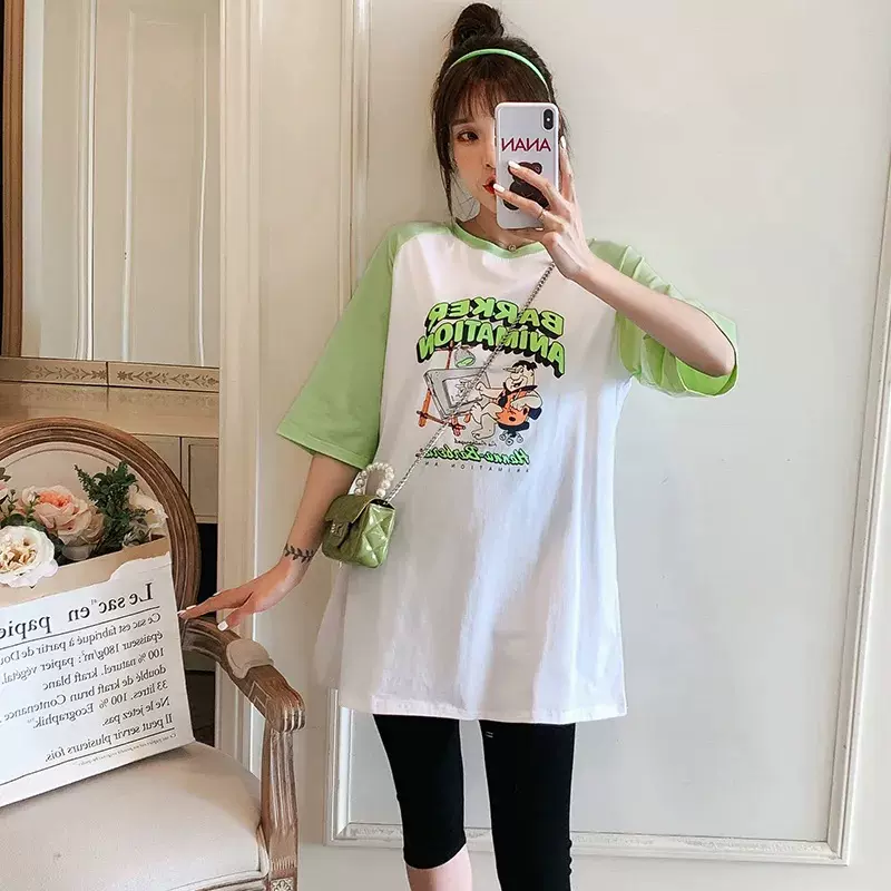 孕妇装外穿洋气百搭两件套七分袖上衣春秋薄托腹可调节打底裤套装