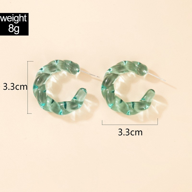 Retro Resin Geometric Candy Green Twisted C-shaped  Earrings display picture 1