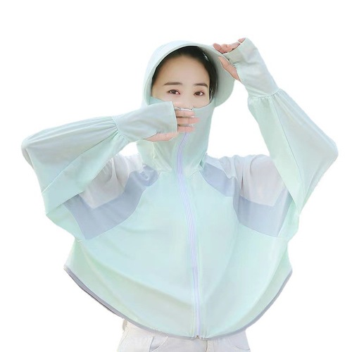 2024 new summer ice silk sun protection clothing for women with contrasting colors, loose large size hooded cloak, light and transparent