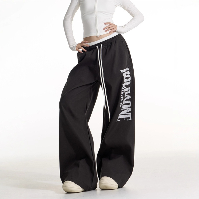 Trendy New Foreign Trade Fashion Fuzzy Print Sweatpants with Distressed and Washed Faded Effect, Loose Fit Unisex Style