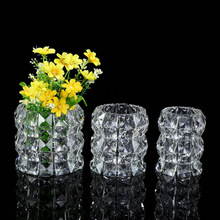 创意水晶玻璃花瓶菠萝纹透明花瓶电镀客厅干花鲜花插花器装饰摆件