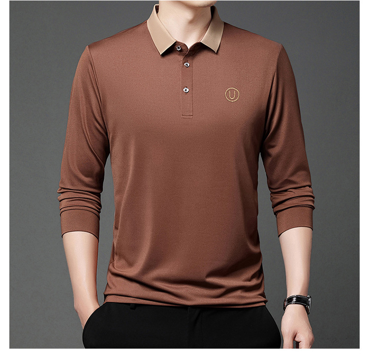Polo de manga comprida para homem em algodão casual_voghion.com