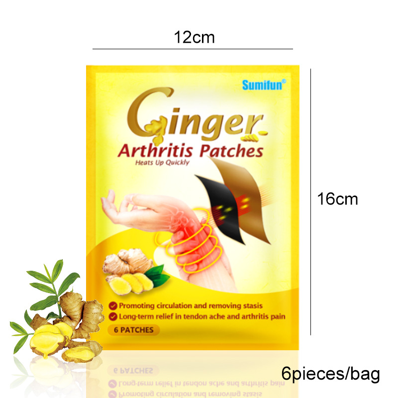 6 Stück, Sumifun Ingwer-Gelenk-Sehnenscheiden-Patch, schwarze Salbe, selbsterhitzendes Pflaster K06701 K0701_voghion.com