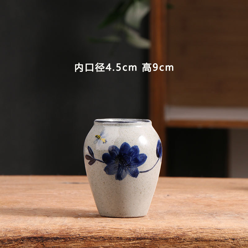 Mini maceta carnosa azul y blanco pintada a mano, cerámica, arcilla doméstica simple, arcilla gruesa, maceta de cerámica pequeña, liquidación, venta al por mayor