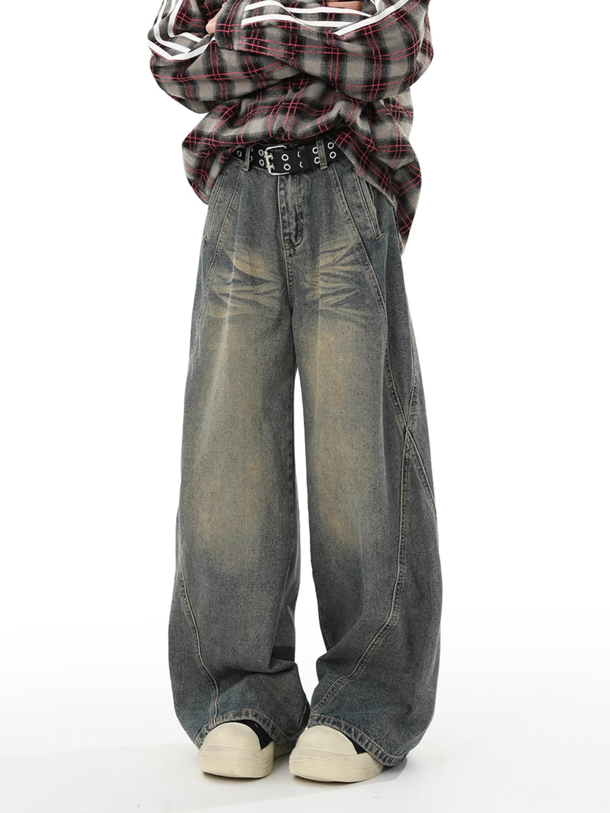 Primavera calles altas pantalones retro hacer viejos jeans hombre recto diseño vibe alta sensación fábrica directa