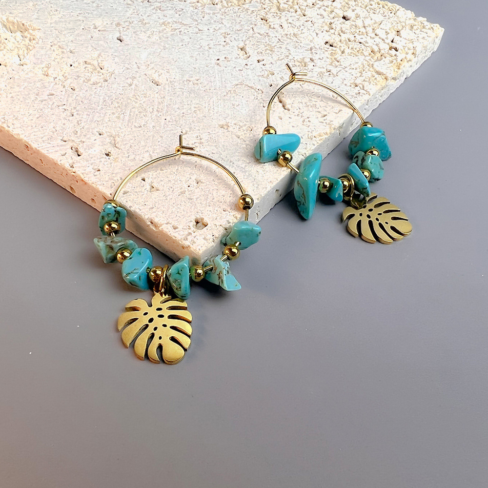 Daily Occasion Stainless Steel Material 1 Pair Bohemian Leaf Sun Butterfly Stainless Steel Gravel Earrings
