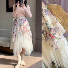 超仙美~新款不規則裙擺拼接印花紗紗裙彩色蛋糕裙網紗蓬蓬裙傘裙