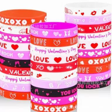 LOVE主题派对情人节硅胶手环印刷成人男女情侣饰品橡胶手腕带手链