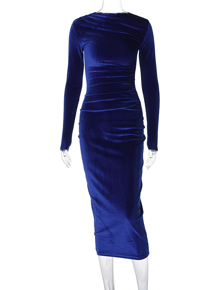 462g Weight Midi Dress Dress Length Type Long Sleeve Sleeve Length Velvet Dress Dresses Type Spandex, Polyester Fabric Type Mid Waist Waist Line Banquet, Evening Party Occasion Round Neck Neckline Slim Fit Type Solid Color Pattern Spring Season Women's Gender Elegant Style Wholesale Women's Elegant Solid Color Banquet Evening Party Round Neck Long Sleeve Velvet Dress 22