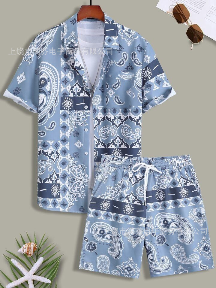 2026 viaje transfronterizo de vacaciones de viento camisa set hombre verano suelto transpirable dos piezas set mar ocio versátil
