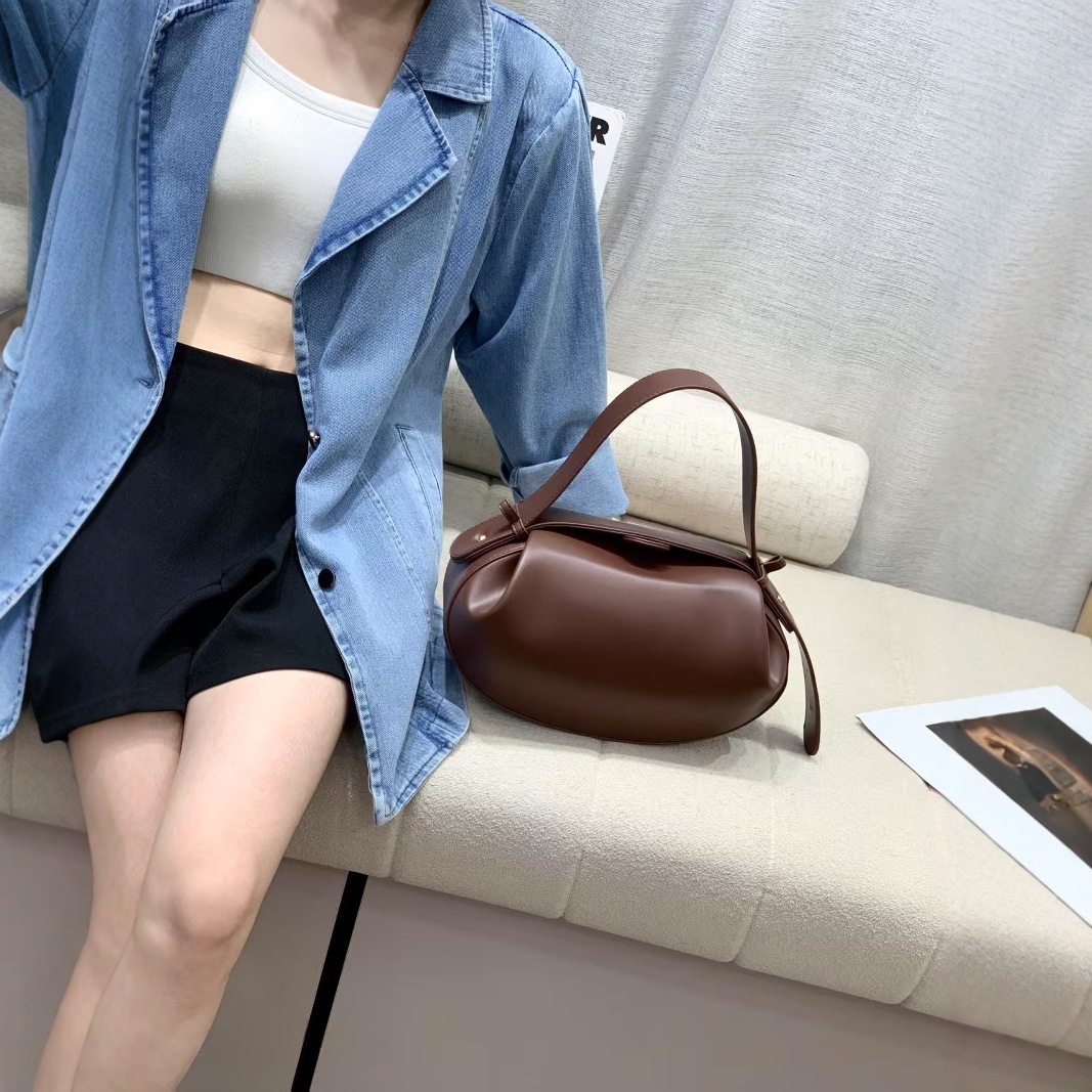 Cross-Border New Solid Color Baguette Handbag 2025 Summer Crossbody Casual Versatile 3D Underarm Small Round Women's Bag - Thumbnail 3