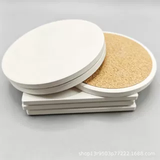 空白陶瓷杯垫素胚吸水防滑软木底缺角车载汽车杯垫陶瓷杯垫白胚