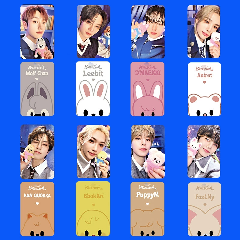 Набор фотокарт Straykids SKZ Magic School, двусторонние 54×85 мм, мелованная бумага, 8 шт.