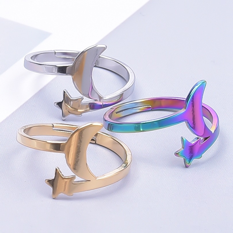 Open Ring Classification 18K Gold Plating Color PVD Coated Real Gold Plated 18K Gold Star Moon 304 Stainless Steel Casual Waterproof Non Tarnish Open Ring