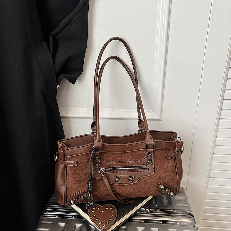 European & American Trendy Rivet Zipper Shoulder Bag - Moto Style Cool Girl Large Capacity Underarm Bag - Thumbnail 7