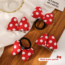 ins网红可爱蝴蝶结发圈发夹子韩国红色波点领结扎丸子头绳女发饰