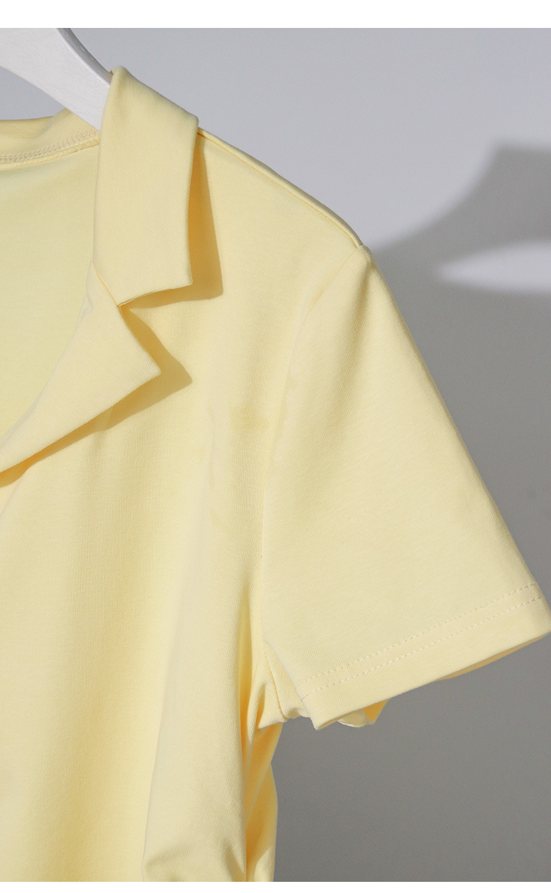 Cream Polo Collar Short Sleeve T-Shirt for Women