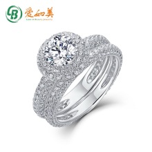 跨境新款时尚流行钟爱一生莫桑石钻戒女轻奢风925银指环套戒批发