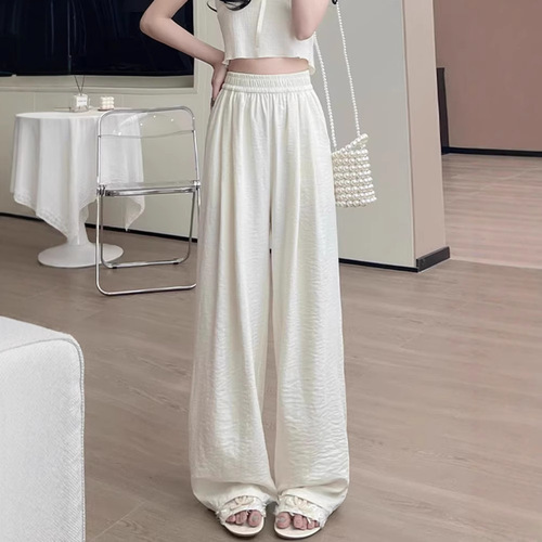 Ice Silk Milk Foam Bamboo Women's 2025 Summer Casual Tall Person Sports Pants Slouchy Style White Wide Leg Pants