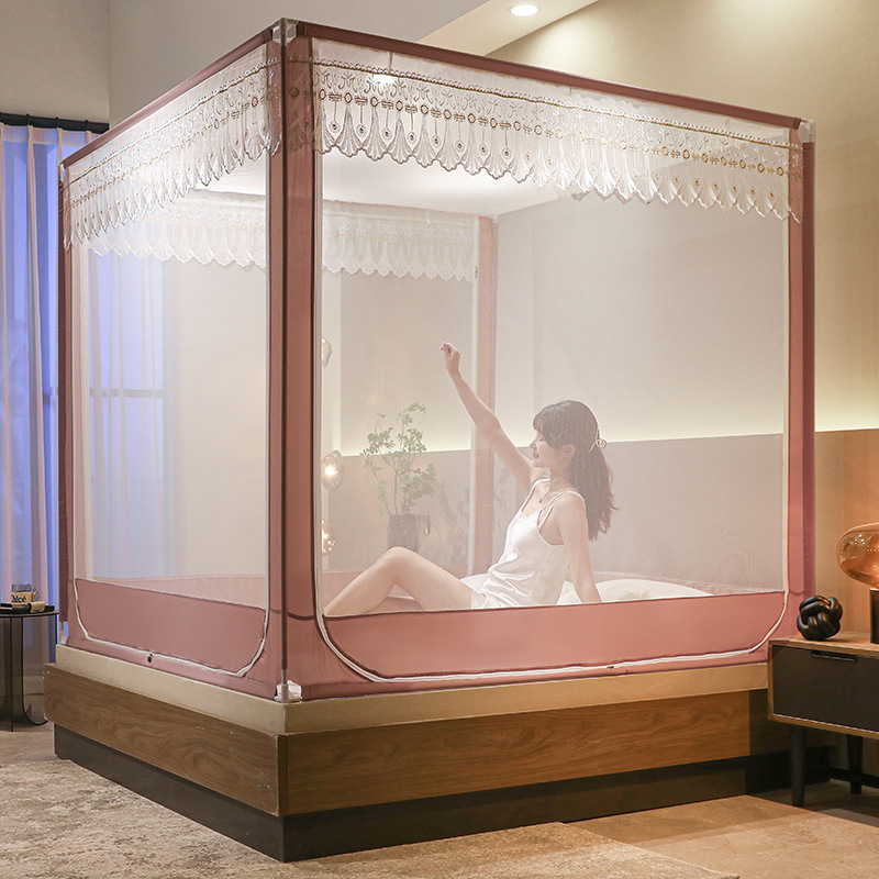 Summer new baby anti-fall yurt mosquito net bedroom sitting bed type outer wear Rod square top full bottom text Net Wholesale