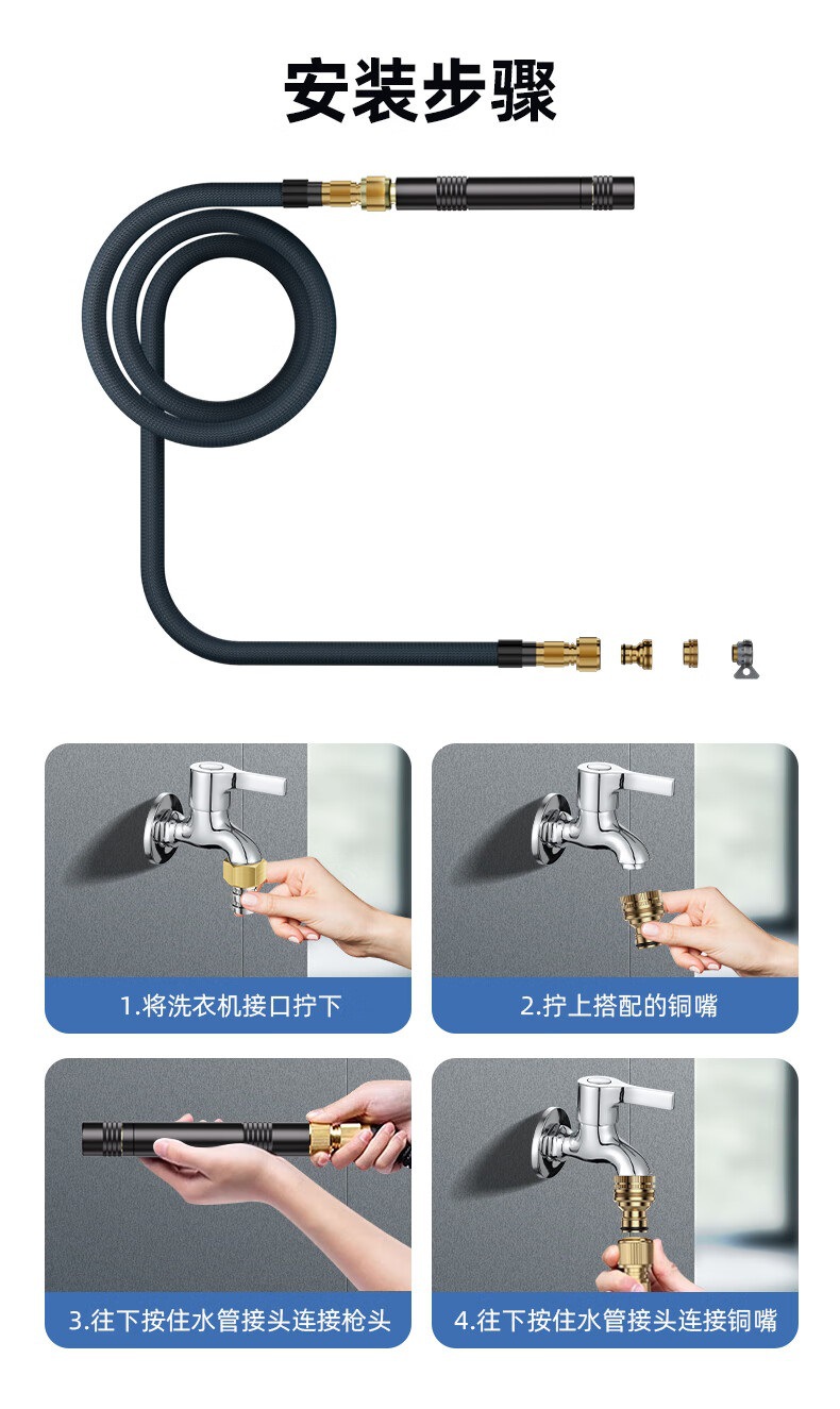 Kingjoy High-Pressure Water Gun for Car Washing, Household Use with Nozzle, Hose for Washing, Watering, Garden, and Landscape