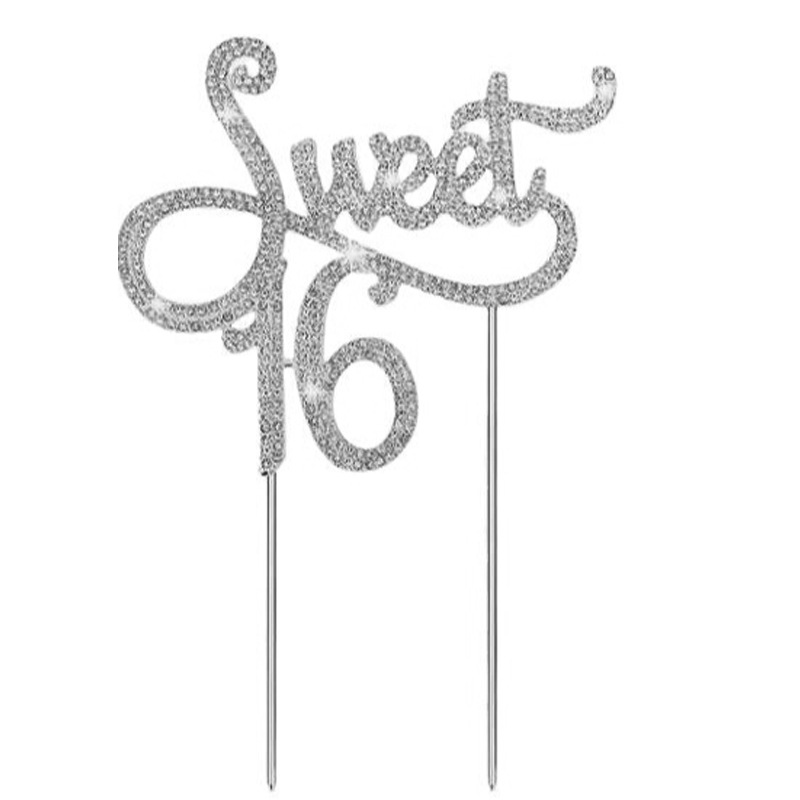 Cruz-frontera caliente al por mayor nueva Carta Grande rhinestone decoración de la torta dulce 16 DE cumpleaños decoración de la tarjeta de la torta