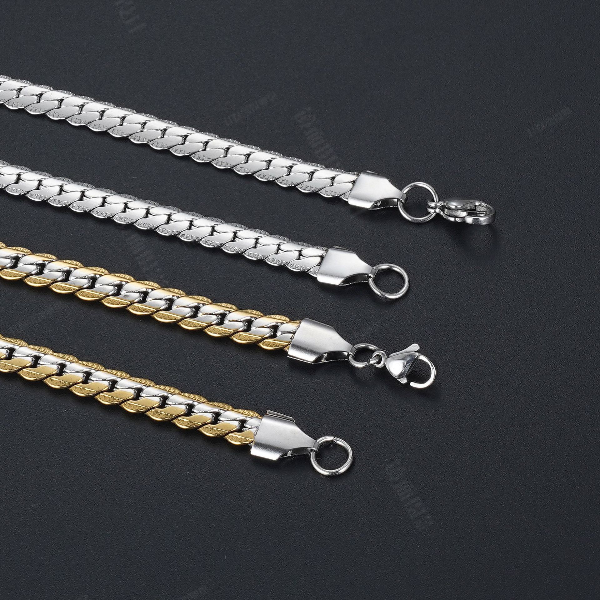 Cross-border e-commerce hot European and American stainless steel flat embossed necklace embossed Cuban chain embossed NK men's necklace