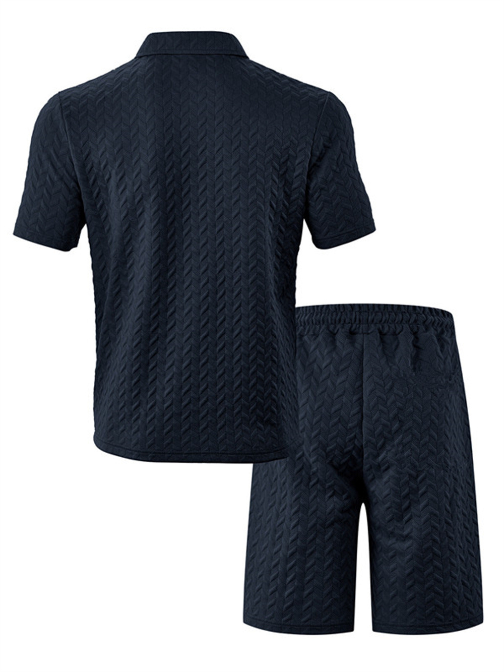 Men's Short Sleeve Polo Shirt Set Jacquard Design Comfort Fit Casual Summer Wear Breathable Polyester Fabric_viptrois.com