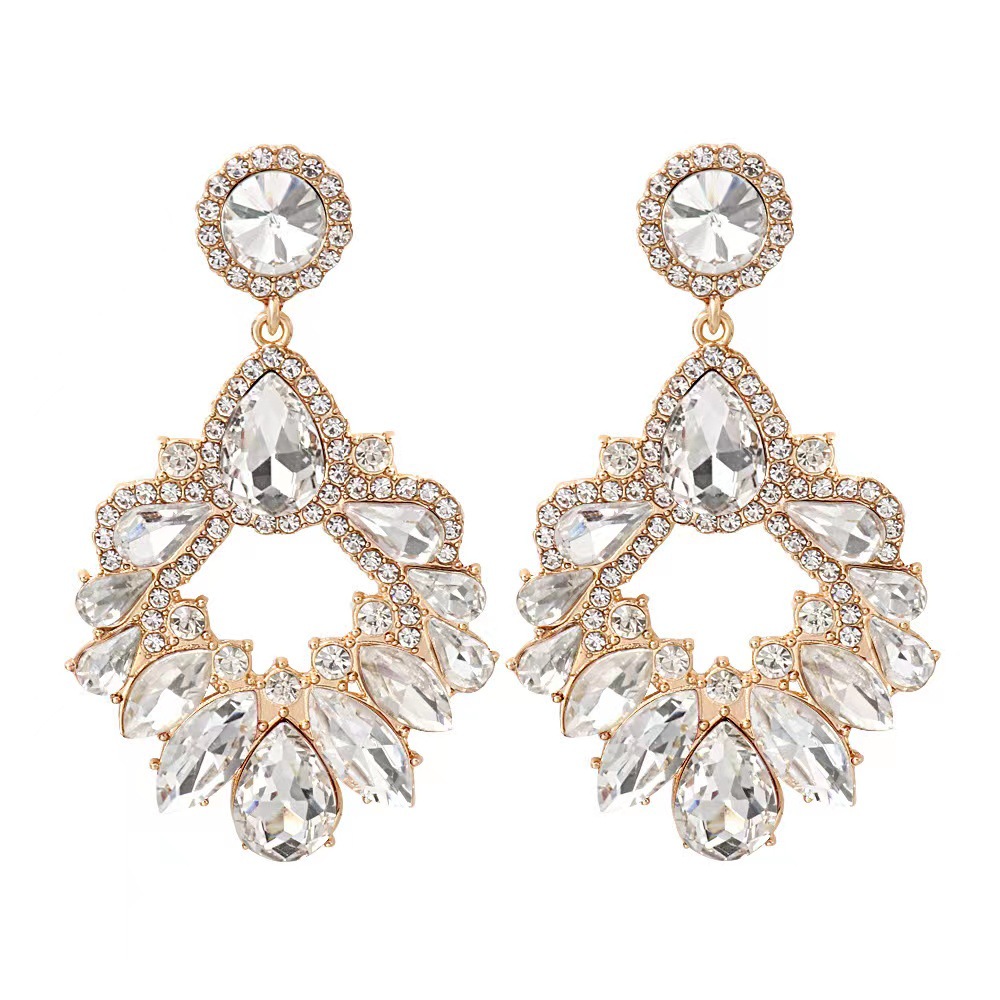 1 Pair Luxurious Geometric Inlay Alloy Rhinestones Glass Drop Earrings display picture 2