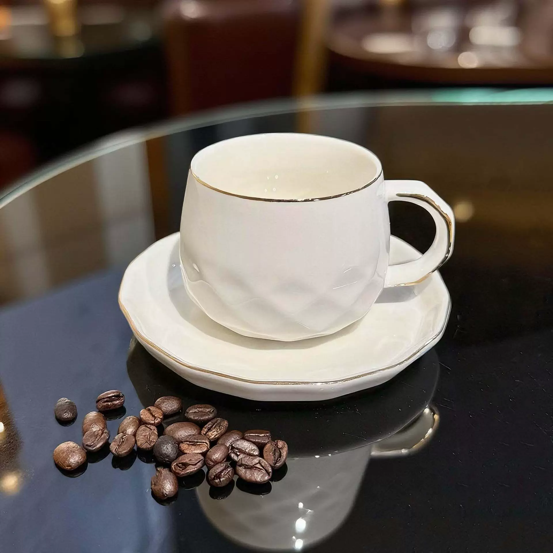 跨境专供手绘描金咖啡杯陶瓷咖啡杯碟套装欧式拿铁杯家用水杯套装