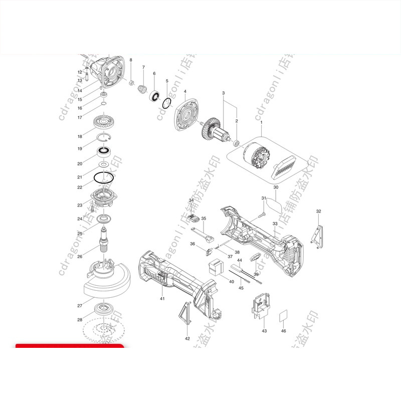 MAKITA牧田DGA454充电角磨机外壳维修配件转子定子开关齿轮箱碳刷