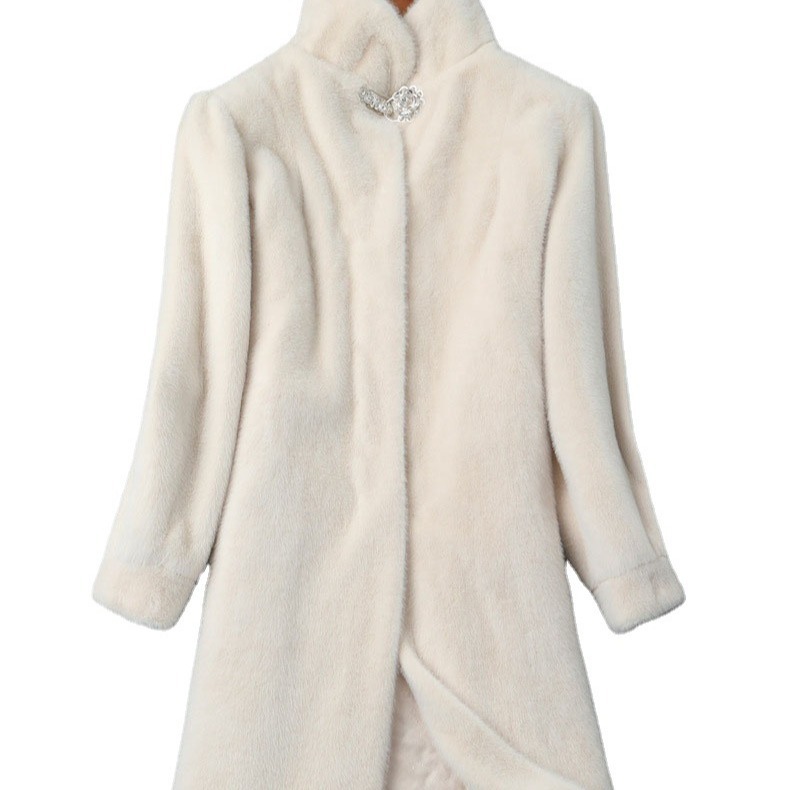 Women's Clothing new women's white stand collar thickened mink coat Winter mid length temperament fur coat for women_voghion.com