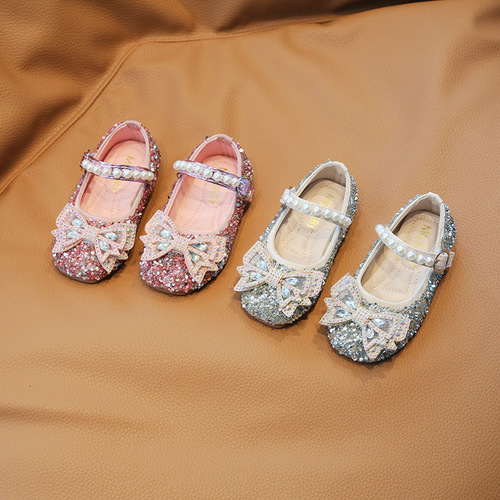 Girls Princess Shoes Korean Version  Spring and Autumn New Style Baby Girl Bow Tie Shoes Fashion Sparkling Diamond Girls Crystal Shoes