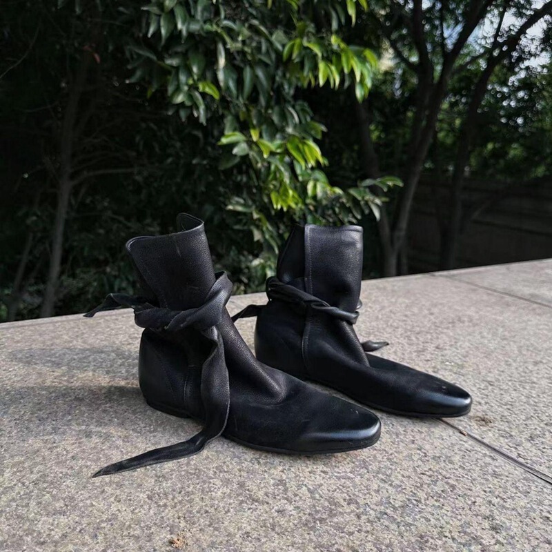 Vintage Niche Design Bow Winding Strap Lace Ankle Boots Women's Autumn Color Dressed Flat Naked Boots Single Boots for Children