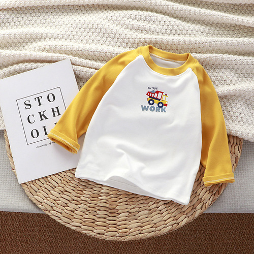 Korean Children's Base Shirt Long Sleeve Warm Color Block Boys and Girls Single Top Spring Autumn Winter Baby Toddler Fall Clothing Children's Wear