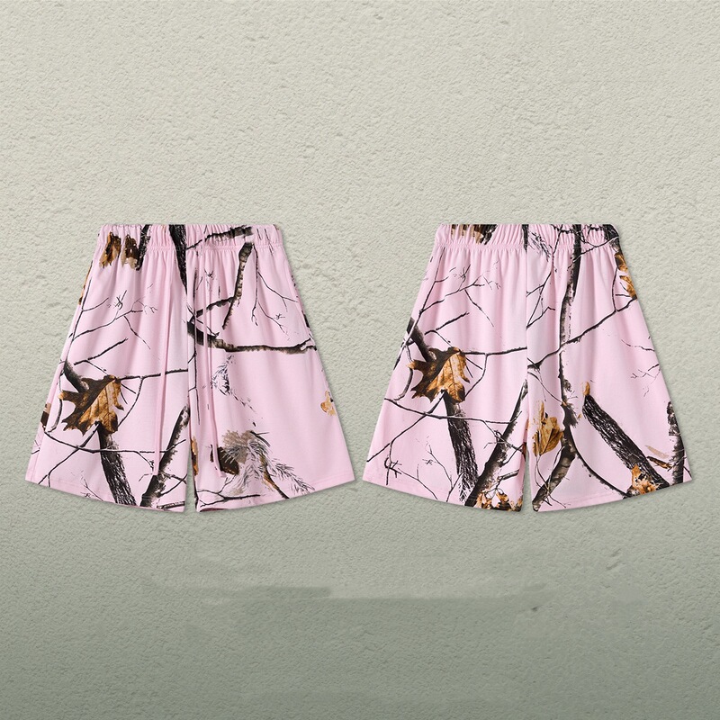 Men's Shorts with Realistic Leaf Print, 3D Heat Transfer, Loose Fit, Smart Quick-Dry Cotton, Cross-Border European and American Casual Style