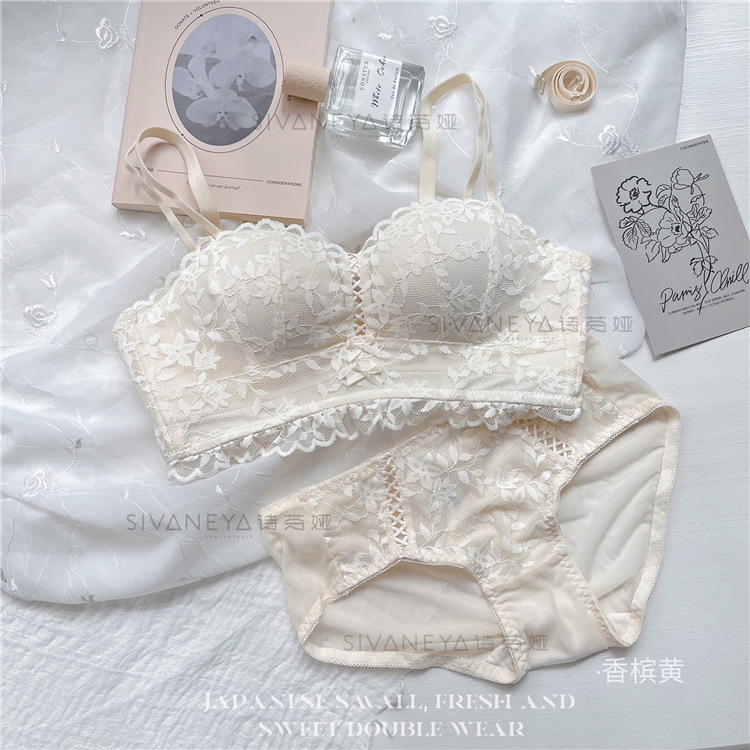 Otoño y el invierno nuevo romántico francés ropa interior de las mujeres encaje Palma taza pequeño pecho push up soporte superior transpirable cómodo traje sujetador