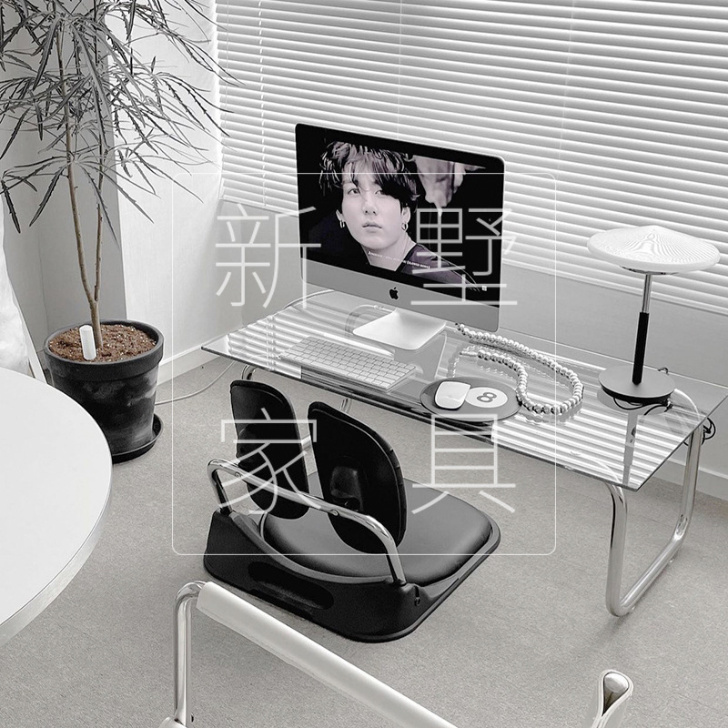 Designer Bay Window Table Tempered Glass Small Coffee Table Stainless Steel Long Tea Table Office Desk Middle Ancient Low Table Sitting
