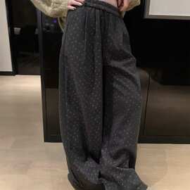 秋季新款磨毛碎花休闲裤女加厚保暖百搭宽松