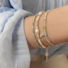 天然淡水珍珠綠色水晶手鏈ins新款閨蜜設計小眾串珠手飾手環韓系