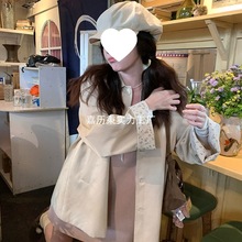 袖口拼接碎花风衣女秋冬遮肉宽松学生可爱大衣减龄外套