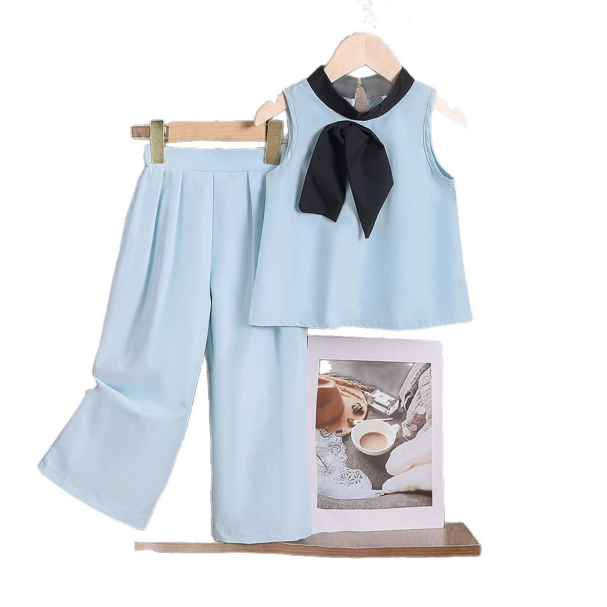 Summer multicoloured set, trousers sleevless, European style, wholesale, round collar, oversize