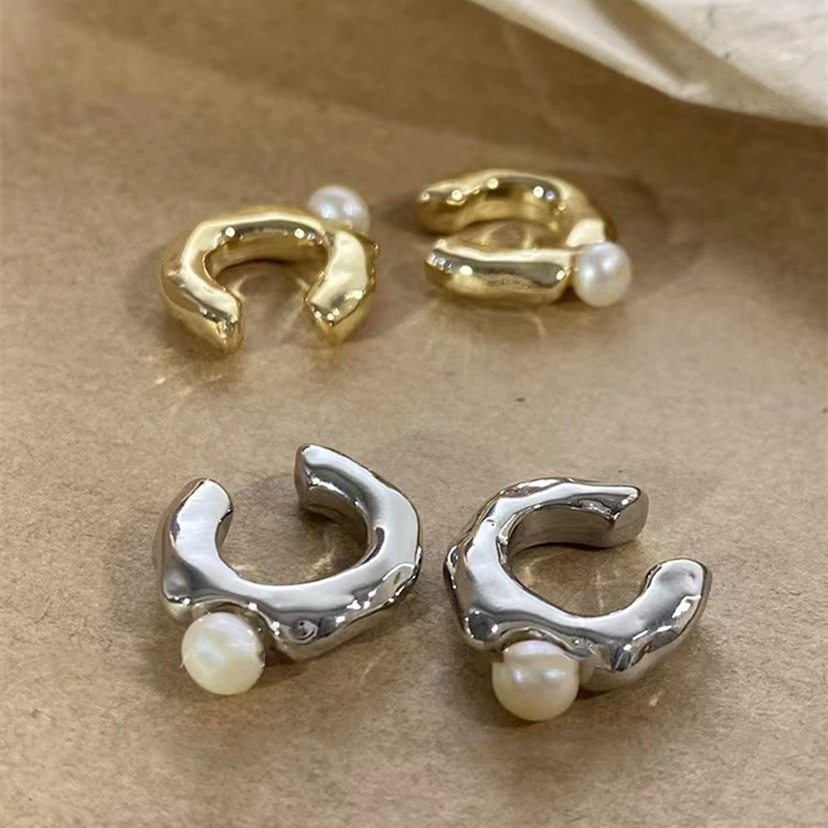 Ear clips from pearl, earrings, simple and elegant design, no pierced ears