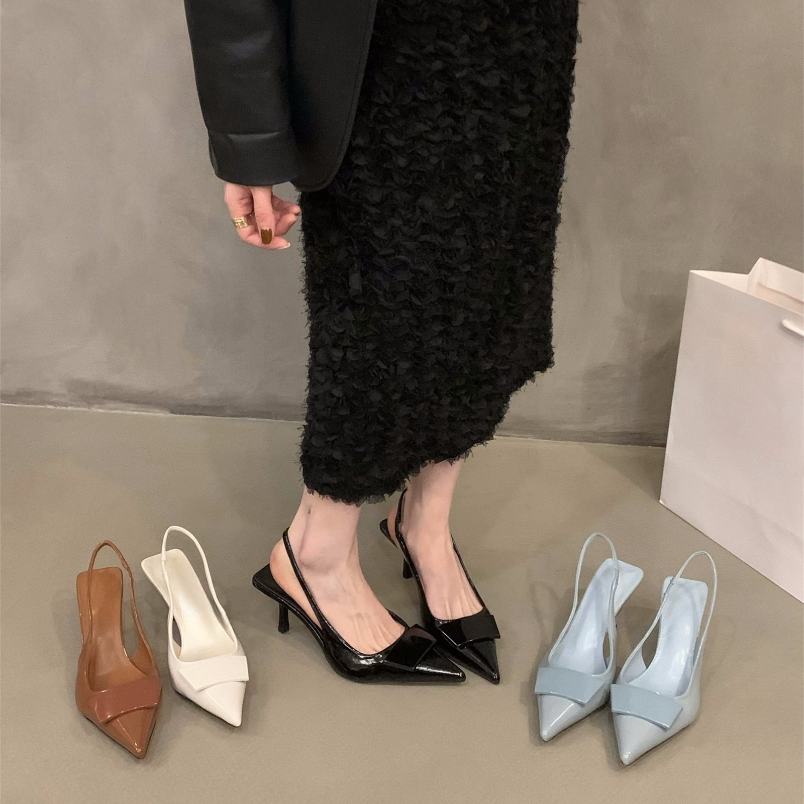 Нишевые французские черные туфли на высоком каблуке Баотоу сандалии сказочные туфли 2024 новый весенний летний темперамент светская одиночная обувь