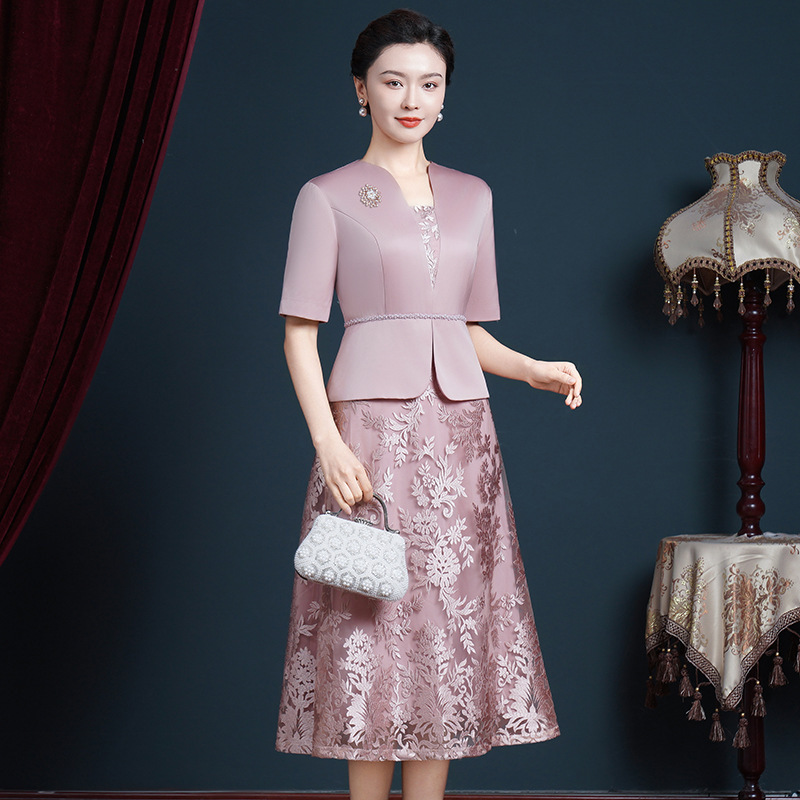 春夏新款高贵气质假两件喜婆婆婚宴礼服平时日常年轻妈妈装连衣裙|undefined