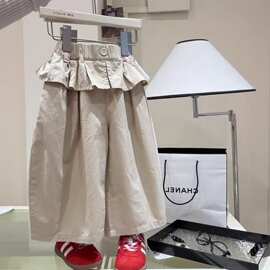 女童俏皮荷叶边屁帘弯刀裤春季新款儿童韩版百搭休闲时尚长裤