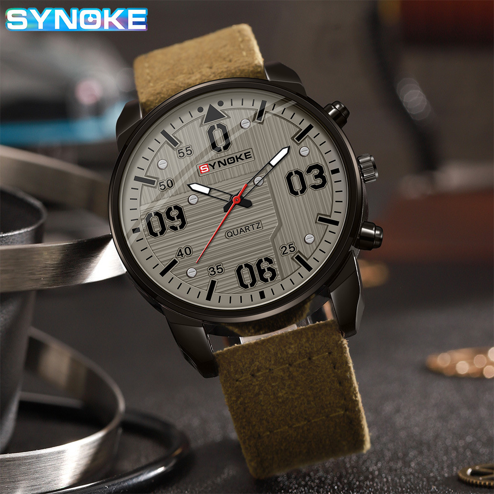 SYNOK Time and Time Large Screen Creative Digital Face Alloy Watch Men's Belt Quartz Watch Student Sports